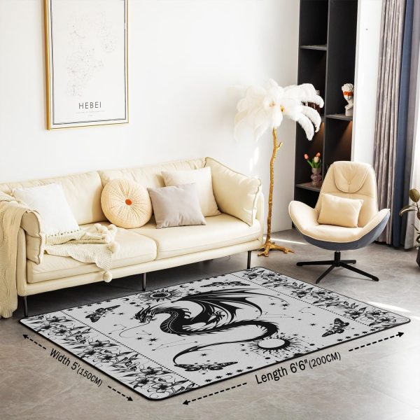 Castle Fairy White Black Dragon Area Rug 3'x5', Boho Sun Moon Stars Galaxy Non Slip Rug for Kids Teen Boys Women Men,Western Animals Indoor Floor Mat for Dining Room Backyard Decor - Image 12