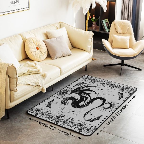 Castle Fairy White Black Dragon Area Rug 3'x5', Boho Sun Moon Stars Galaxy Non Slip Rug for Kids Teen Boys Women Men,Western Animals Indoor Floor Mat for Dining Room Backyard Decor - Image 13