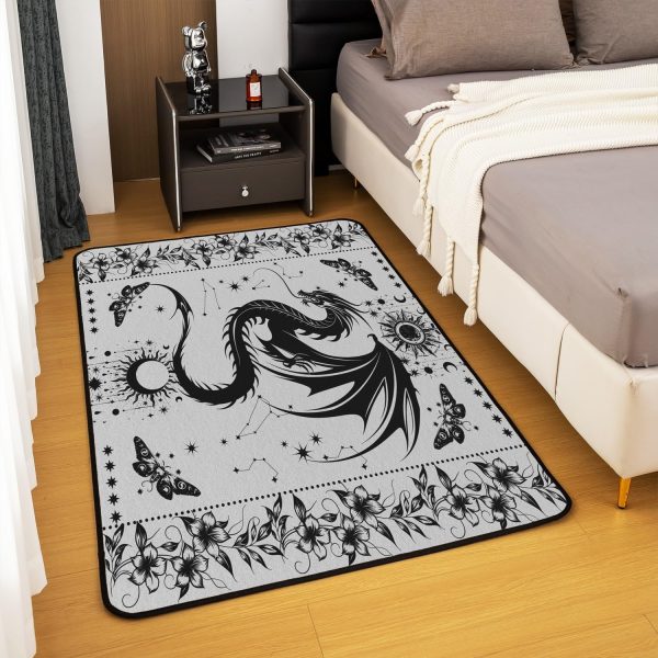 Castle Fairy White Black Dragon Area Rug 3'x5', Boho Sun Moon Stars Galaxy Non Slip Rug for Kids Teen Boys Women Men,Western Animals Indoor Floor Mat for Dining Room Backyard Decor - Image 14