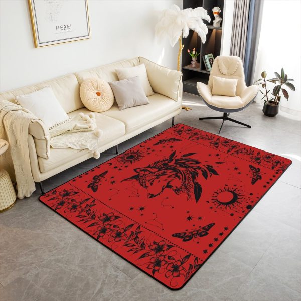 Castle Fairy White Black Dragon Area Rug 3'x5', Boho Sun Moon Stars Galaxy Non Slip Rug for Kids Teen Boys Women Men,Western Animals Indoor Floor Mat for Dining Room Backyard Decor - Image 19