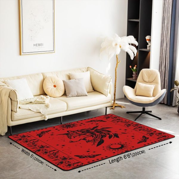 Castle Fairy White Black Dragon Area Rug 3'x5', Boho Sun Moon Stars Galaxy Non Slip Rug for Kids Teen Boys Women Men,Western Animals Indoor Floor Mat for Dining Room Backyard Decor - Image 20