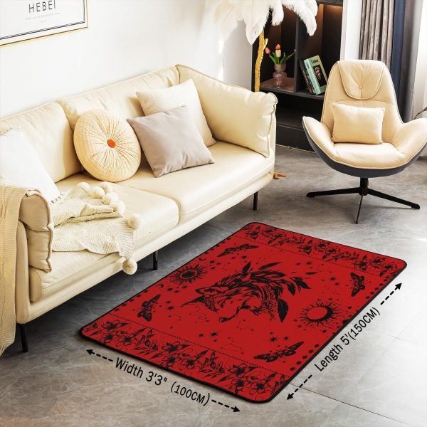 Castle Fairy White Black Dragon Area Rug 3'x5', Boho Sun Moon Stars Galaxy Non Slip Rug for Kids Teen Boys Women Men,Western Animals Indoor Floor Mat for Dining Room Backyard Decor - Image 21