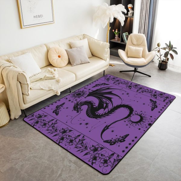 Castle Fairy White Black Dragon Area Rug 3'x5', Boho Sun Moon Stars Galaxy Non Slip Rug for Kids Teen Boys Women Men,Western Animals Indoor Floor Mat for Dining Room Backyard Decor - Image 23