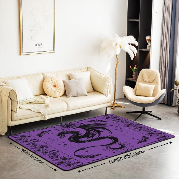 Castle Fairy White Black Dragon Area Rug 3'x5', Boho Sun Moon Stars Galaxy Non Slip Rug for Kids Teen Boys Women Men,Western Animals Indoor Floor Mat for Dining Room Backyard Decor - Image 24