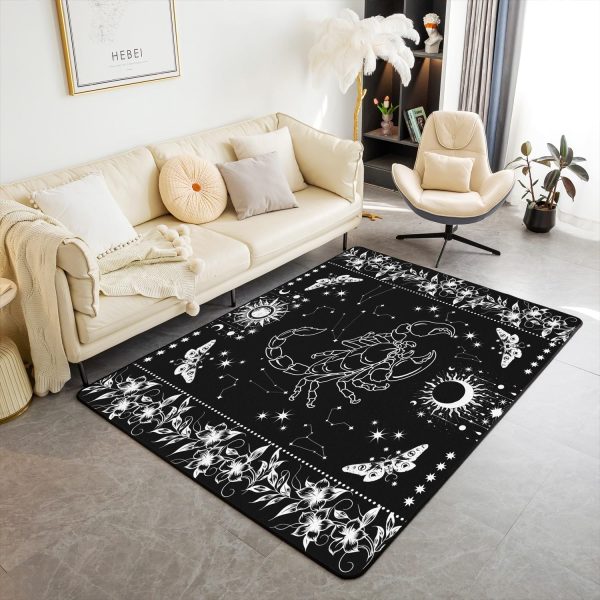 Castle Fairy White Black Dragon Area Rug 3'x5', Boho Sun Moon Stars Galaxy Non Slip Rug for Kids Teen Boys Women Men,Western Animals Indoor Floor Mat for Dining Room Backyard Decor - Image 35