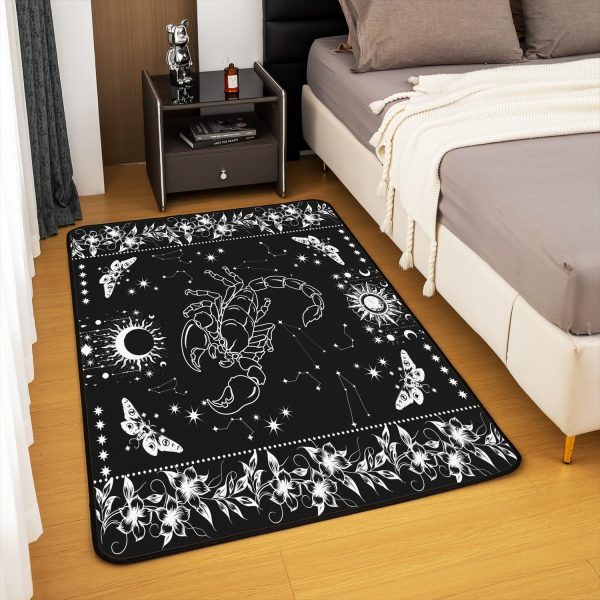 Castle Fairy White Black Dragon Area Rug 3'x5', Boho Sun Moon Stars Galaxy Non Slip Rug for Kids Teen Boys Women Men,Western Animals Indoor Floor Mat for Dining Room Backyard Decor - Image 38