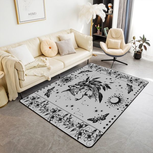 Castle Fairy White Black Dragon Area Rug 3'x5', Boho Sun Moon Stars Galaxy Non Slip Rug for Kids Teen Boys Women Men,Western Animals Indoor Floor Mat for Dining Room Backyard Decor - Image 47