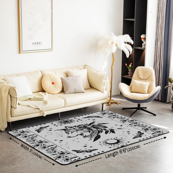 Castle Fairy White Black Dragon Area Rug 3'x5', Boho Sun Moon Stars Galaxy Non Slip Rug for Kids Teen Boys Women Men,Western Animals Indoor Floor Mat for Dining Room Backyard Decor - Image 48