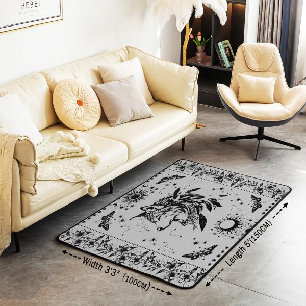 Castle Fairy White Black Dragon Area Rug 3'x5', Boho Sun Moon Stars Galaxy Non Slip Rug for Kids Teen Boys Women Men,Western Animals Indoor Floor Mat for Dining Room Backyard Decor - Image 49