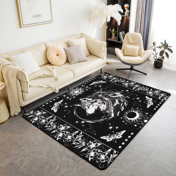 Castle Fairy White Black Dragon Area Rug 3'x5', Boho Sun Moon Stars Galaxy Non Slip Rug for Kids Teen Boys Women Men,Western Animals Indoor Floor Mat for Dining Room Backyard Decor - Image 51