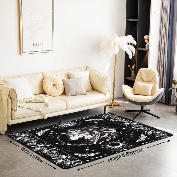Castle Fairy White Black Dragon Area Rug 3'x5', Boho Sun Moon Stars Galaxy Non Slip Rug for Kids Teen Boys Women Men,Western Animals Indoor Floor Mat for Dining Room Backyard Decor - Image 52