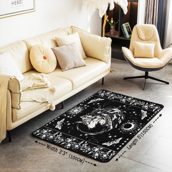 Castle Fairy White Black Dragon Area Rug 3'x5', Boho Sun Moon Stars Galaxy Non Slip Rug for Kids Teen Boys Women Men,Western Animals Indoor Floor Mat for Dining Room Backyard Decor - Image 53