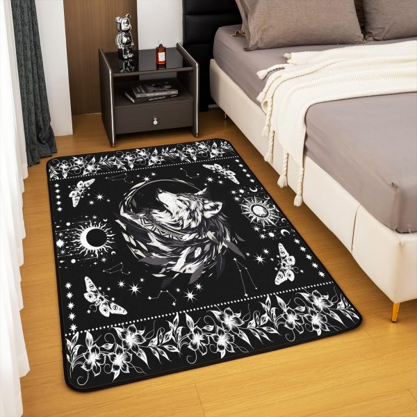 Castle Fairy White Black Dragon Area Rug 3'x5', Boho Sun Moon Stars Galaxy Non Slip Rug for Kids Teen Boys Women Men,Western Animals Indoor Floor Mat for Dining Room Backyard Decor - Image 54