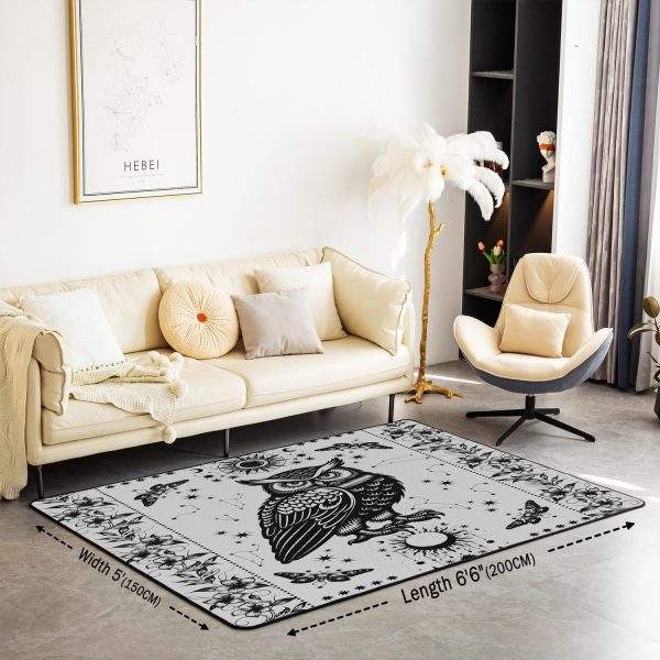 Castle Fairy White Black Dragon Area Rug 3'x5', Boho Sun Moon Stars Galaxy Non Slip Rug for Kids Teen Boys Women Men,Western Animals Indoor Floor Mat for Dining Room Backyard Decor - Image 56