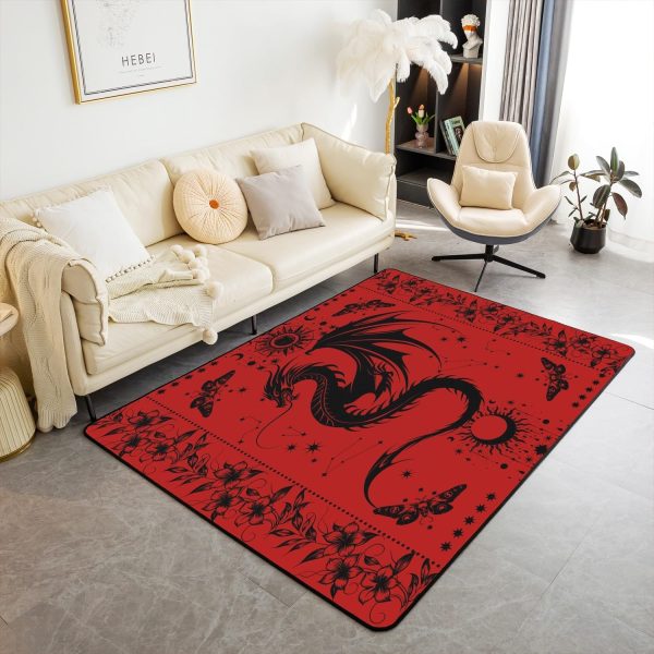 Castle Fairy White Black Dragon Area Rug 3'x5', Boho Sun Moon Stars Galaxy Non Slip Rug for Kids Teen Boys Women Men,Western Animals Indoor Floor Mat for Dining Room Backyard Decor - Image 59