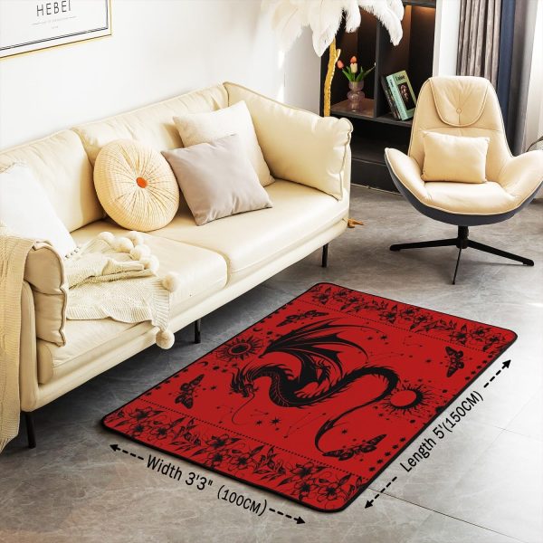 Castle Fairy White Black Dragon Area Rug 3'x5', Boho Sun Moon Stars Galaxy Non Slip Rug for Kids Teen Boys Women Men,Western Animals Indoor Floor Mat for Dining Room Backyard Decor - Image 61