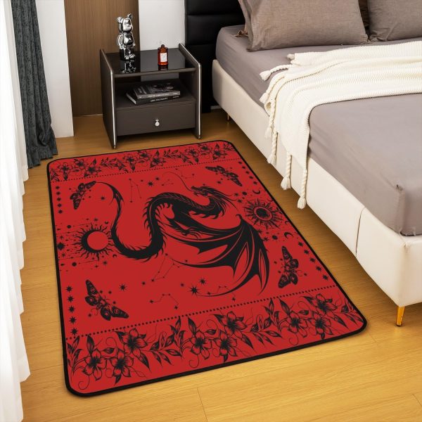 Castle Fairy White Black Dragon Area Rug 3'x5', Boho Sun Moon Stars Galaxy Non Slip Rug for Kids Teen Boys Women Men,Western Animals Indoor Floor Mat for Dining Room Backyard Decor - Image 62