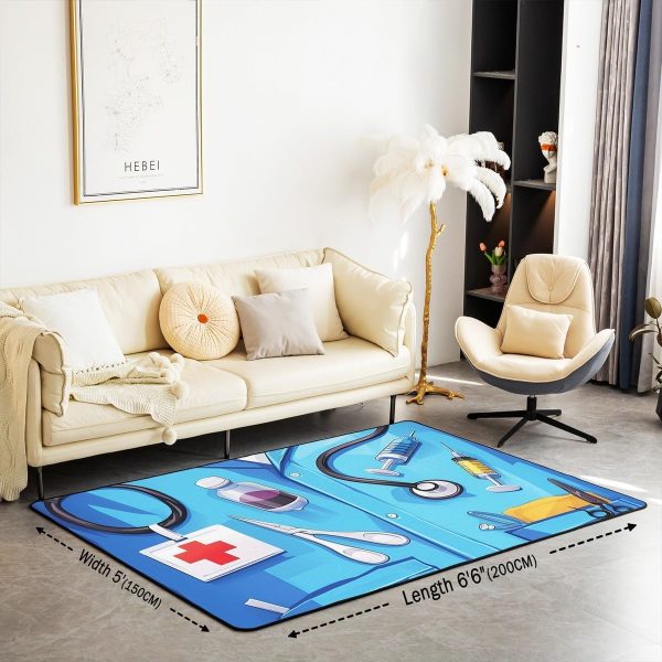 Doctor Nurse Gift Living Room Rugs 3x5 Doctor Gift Area Rug for Kids Teen Physician Nurse Graduation Gift Carpet Runner Non Slip Fashion Blue Decorative Accent Rug Bedroom Decor - Image 2