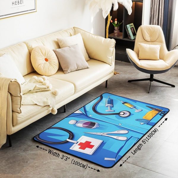 Doctor Nurse Gift Living Room Rugs 3x5 Doctor Gift Area Rug for Kids Teen Physician Nurse Graduation Gift Carpet Runner Non Slip Fashion Blue Decorative Accent Rug Bedroom Decor - Image 3