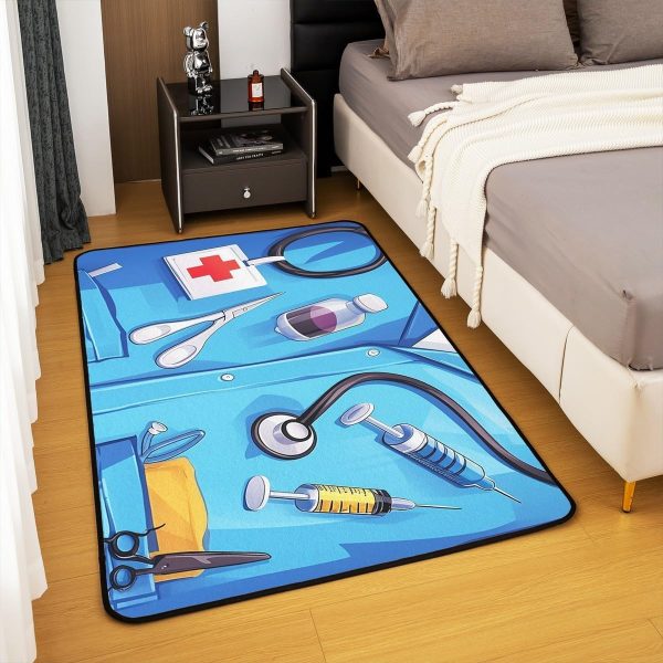Doctor Nurse Gift Living Room Rugs 3x5 Doctor Gift Area Rug for Kids Teen Physician Nurse Graduation Gift Carpet Runner Non Slip Fashion Blue Decorative Accent Rug Bedroom Decor - Image 4