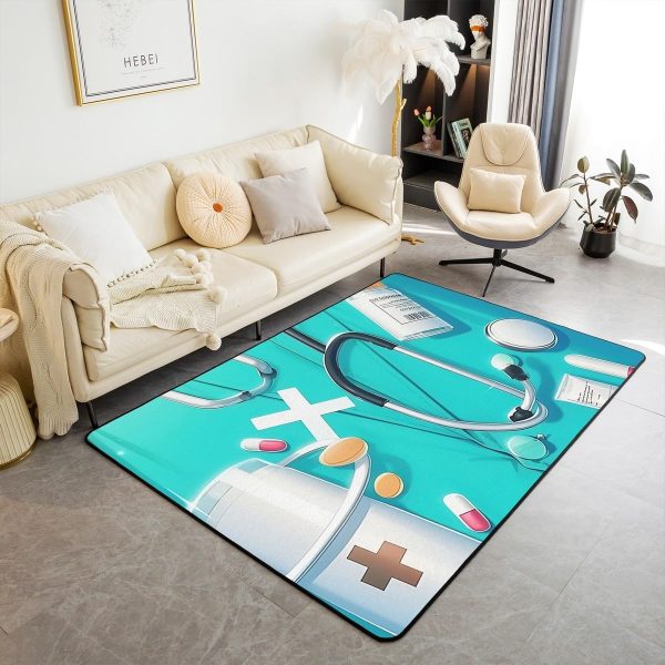 Doctor Nurse Gift Living Room Rugs 3x5 Doctor Gift Area Rug for Kids Teen Physician Nurse Graduation Gift Carpet Runner Non Slip Fashion Blue Decorative Accent Rug Bedroom Decor - Image 77