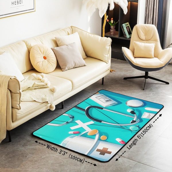 Doctor Nurse Gift Living Room Rugs 3x5 Doctor Gift Area Rug for Kids Teen Physician Nurse Graduation Gift Carpet Runner Non Slip Fashion Blue Decorative Accent Rug Bedroom Decor - Image 78