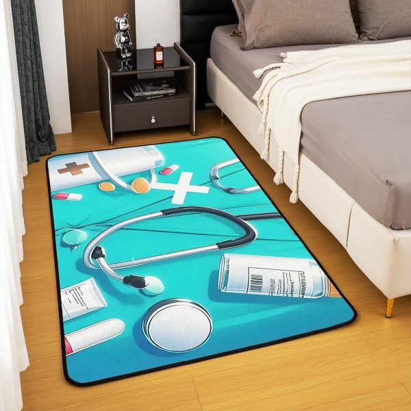 Doctor Nurse Gift Living Room Rugs 3x5 Doctor Gift Area Rug for Kids Teen Physician Nurse Graduation Gift Carpet Runner Non Slip Fashion Blue Decorative Accent Rug Bedroom Decor - Image 80