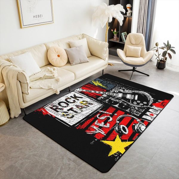 Castle Fairy 3D Red Lip Area Rug 5'x6'6" Abstract Glitter Diamond Romantic Style Non Slip Rug for Girls Teens Adults Women Black Musical Notes Graffiti Indoor Floor Mat for Party Couch - Image 11