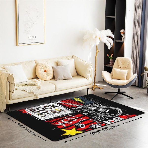 Castle Fairy 3D Red Lip Area Rug 5'x6'6" Abstract Glitter Diamond Romantic Style Non Slip Rug for Girls Teens Adults Women Black Musical Notes Graffiti Indoor Floor Mat for Party Couch - Image 12