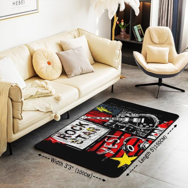 Castle Fairy 3D Red Lip Area Rug 5'x6'6" Abstract Glitter Diamond Romantic Style Non Slip Rug for Girls Teens Adults Women Black Musical Notes Graffiti Indoor Floor Mat for Party Couch - Image 13