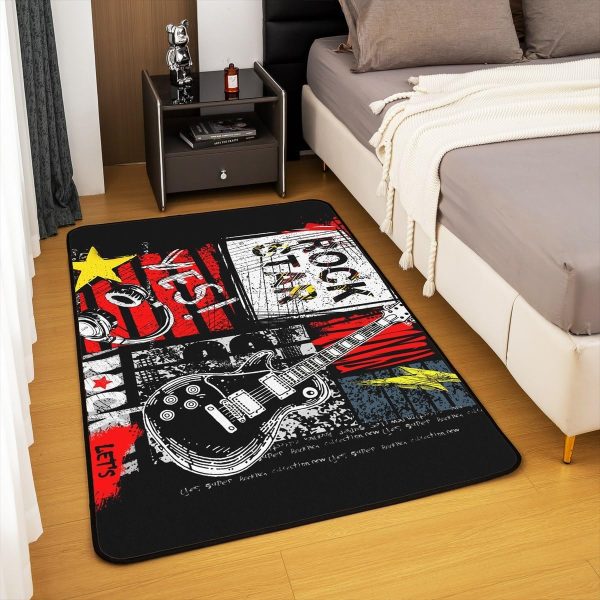 Castle Fairy 3D Red Lip Area Rug 5'x6'6" Abstract Glitter Diamond Romantic Style Non Slip Rug for Girls Teens Adults Women Black Musical Notes Graffiti Indoor Floor Mat for Party Couch - Image 14