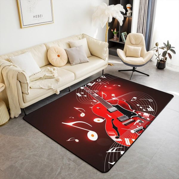 Castle Fairy 3D Red Lip Area Rug 5'x6'6" Abstract Glitter Diamond Romantic Style Non Slip Rug for Girls Teens Adults Women Black Musical Notes Graffiti Indoor Floor Mat for Party Couch - Image 15