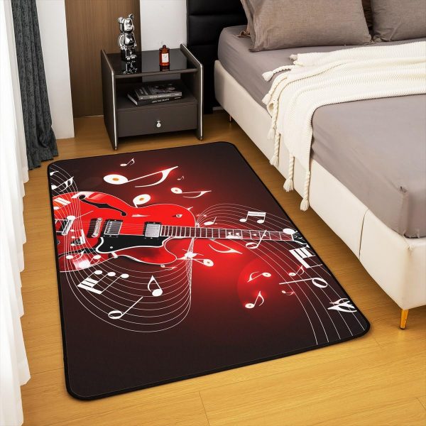 Castle Fairy 3D Red Lip Area Rug 5'x6'6" Abstract Glitter Diamond Romantic Style Non Slip Rug for Girls Teens Adults Women Black Musical Notes Graffiti Indoor Floor Mat for Party Couch - Image 18