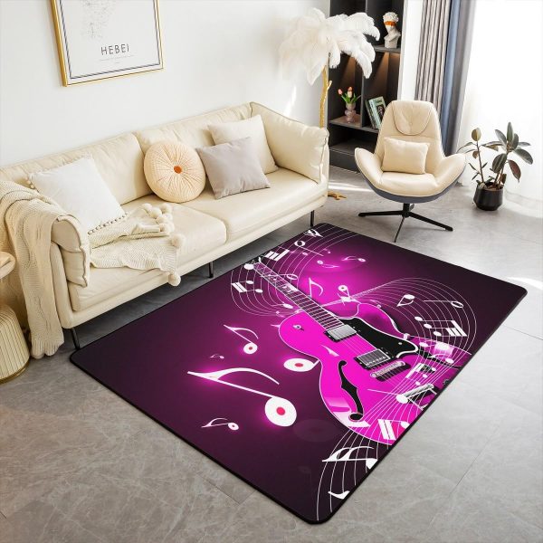 Castle Fairy 3D Red Lip Area Rug 5'x6'6" Abstract Glitter Diamond Romantic Style Non Slip Rug for Girls Teens Adults Women Black Musical Notes Graffiti Indoor Floor Mat for Party Couch - Image 23