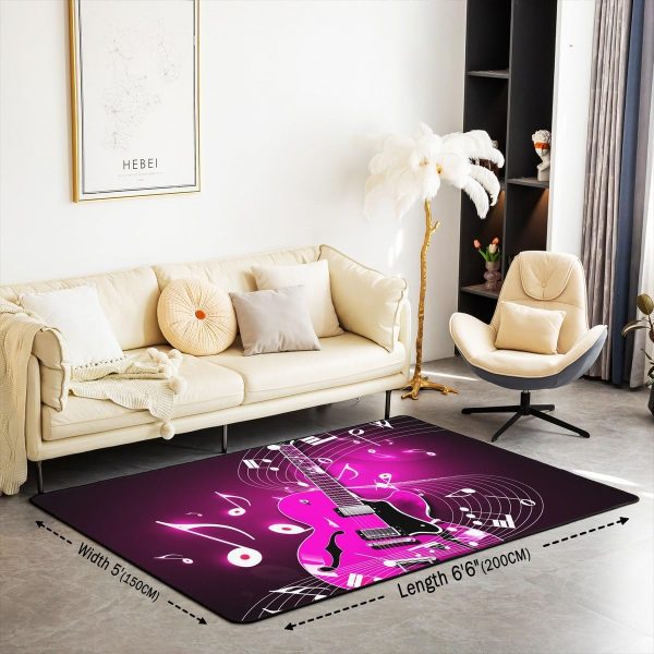 Castle Fairy 3D Red Lip Area Rug 5'x6'6" Abstract Glitter Diamond Romantic Style Non Slip Rug for Girls Teens Adults Women Black Musical Notes Graffiti Indoor Floor Mat for Party Couch - Image 24