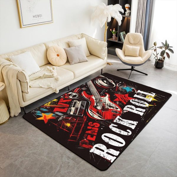 Castle Fairy 3D Red Lip Area Rug 5'x6'6" Abstract Glitter Diamond Romantic Style Non Slip Rug for Girls Teens Adults Women Black Musical Notes Graffiti Indoor Floor Mat for Party Couch - Image 35
