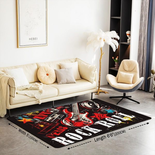 Castle Fairy 3D Red Lip Area Rug 5'x6'6" Abstract Glitter Diamond Romantic Style Non Slip Rug for Girls Teens Adults Women Black Musical Notes Graffiti Indoor Floor Mat for Party Couch - Image 36
