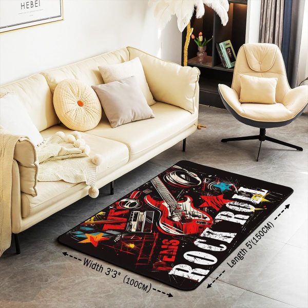 Castle Fairy 3D Red Lip Area Rug 5'x6'6" Abstract Glitter Diamond Romantic Style Non Slip Rug for Girls Teens Adults Women Black Musical Notes Graffiti Indoor Floor Mat for Party Couch - Image 37