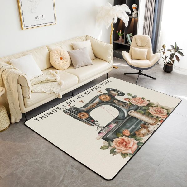 Clothes Sewing Theme Area Rug 5x7 Needle and Thread Rug for Bedroom Sewing Machine Carpet Non Slip Rustic Farmhouse Floor Mat Decorative Accent Rug Non Shedding - Image 8