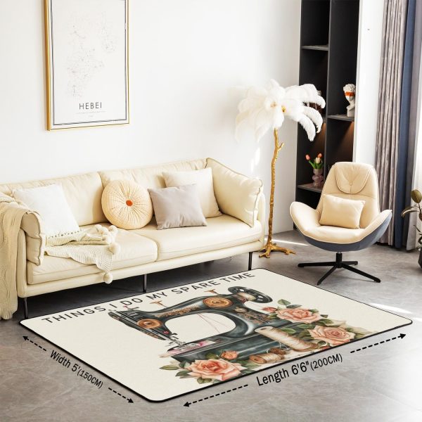 Clothes Sewing Theme Area Rug 5x7 Needle and Thread Rug for Bedroom Sewing Machine Carpet Non Slip Rustic Farmhouse Floor Mat Decorative Accent Rug Non Shedding - Image 9