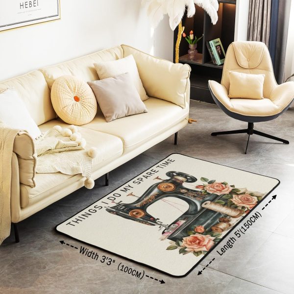 Clothes Sewing Theme Area Rug 5x7 Needle and Thread Rug for Bedroom Sewing Machine Carpet Non Slip Rustic Farmhouse Floor Mat Decorative Accent Rug Non Shedding - Image 10