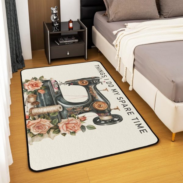 Clothes Sewing Theme Area Rug 5x7 Needle and Thread Rug for Bedroom Sewing Machine Carpet Non Slip Rustic Farmhouse Floor Mat Decorative Accent Rug Non Shedding - Image 11