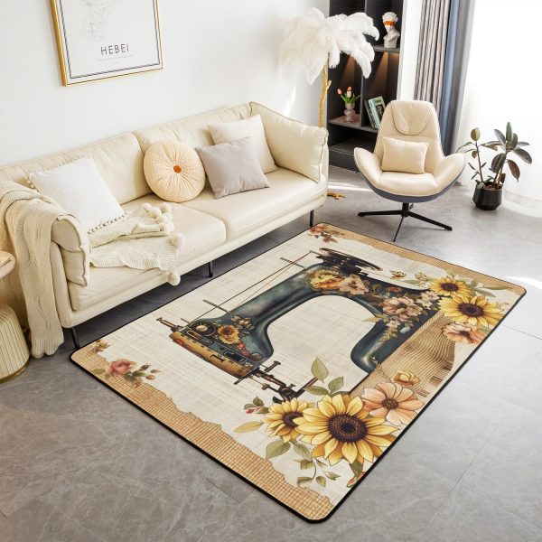 Clothes Sewing Theme Area Rug 5x7 Needle and Thread Rug for Bedroom Sewing Machine Carpet Non Slip Rustic Farmhouse Floor Mat Decorative Accent Rug Non Shedding - Image 28