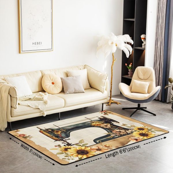 Clothes Sewing Theme Area Rug 5x7 Needle and Thread Rug for Bedroom Sewing Machine Carpet Non Slip Rustic Farmhouse Floor Mat Decorative Accent Rug Non Shedding - Image 29