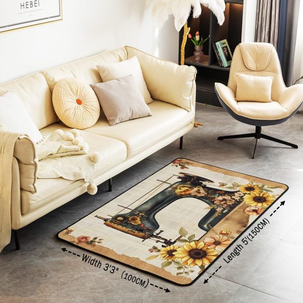 Clothes Sewing Theme Area Rug 5x7 Needle and Thread Rug for Bedroom Sewing Machine Carpet Non Slip Rustic Farmhouse Floor Mat Decorative Accent Rug Non Shedding - Image 30