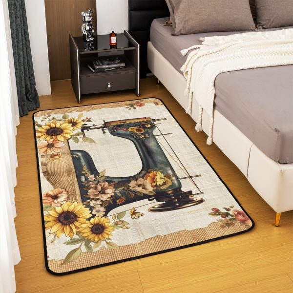Clothes Sewing Theme Area Rug 5x7 Needle and Thread Rug for Bedroom Sewing Machine Carpet Non Slip Rustic Farmhouse Floor Mat Decorative Accent Rug Non Shedding - Image 31