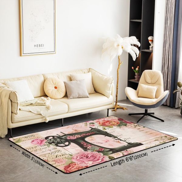 Clothes Sewing Theme Area Rug 5x7 Needle and Thread Rug for Bedroom Sewing Machine Carpet Non Slip Rustic Farmhouse Floor Mat Decorative Accent Rug Non Shedding - Image 57