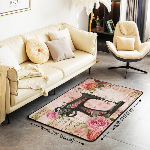 Clothes Sewing Theme Area Rug 5x7 Needle and Thread Rug for Bedroom Sewing Machine Carpet Non Slip Rustic Farmhouse Floor Mat Decorative Accent Rug Non Shedding - Image 58