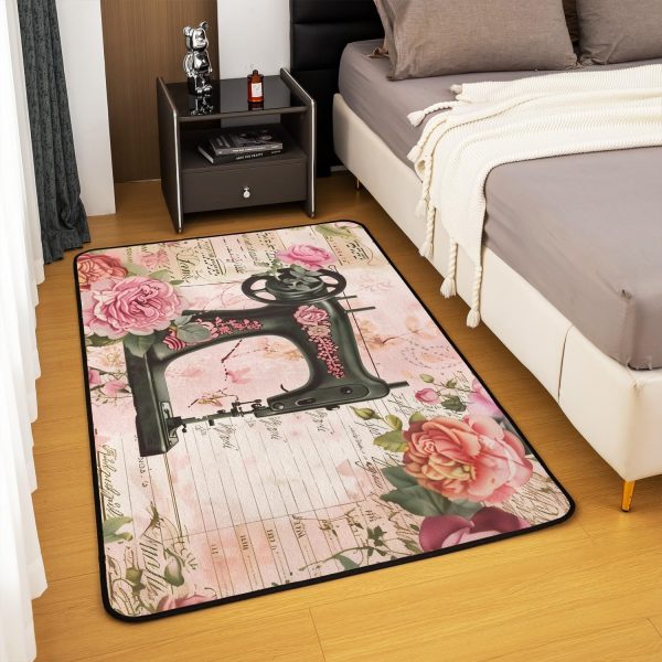 Clothes Sewing Theme Area Rug 5x7 Needle and Thread Rug for Bedroom Sewing Machine Carpet Non Slip Rustic Farmhouse Floor Mat Decorative Accent Rug Non Shedding - Image 59