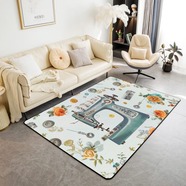 Clothes Sewing Theme Area Rug 5x7 Needle and Thread Rug for Bedroom Sewing Machine Carpet Non Slip Rustic Farmhouse Floor Mat Decorative Accent Rug Non Shedding - Image 64